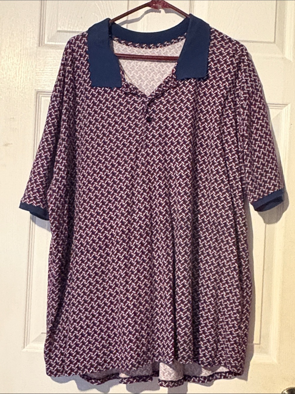LuLaRoe Unisex Short Sleeve Patterned Polo in Red, White and Blue